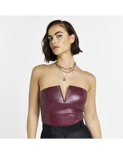 River Island Red Faux Leather Bodysuit
