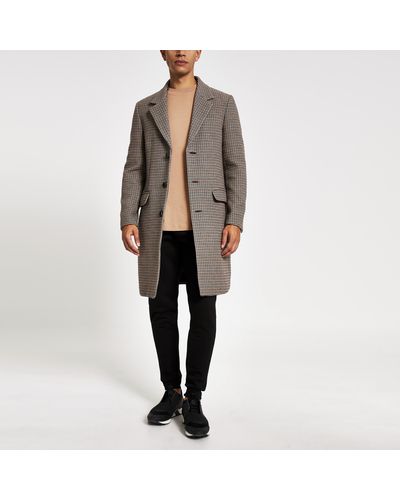 River Island Check Overcoat - Brown