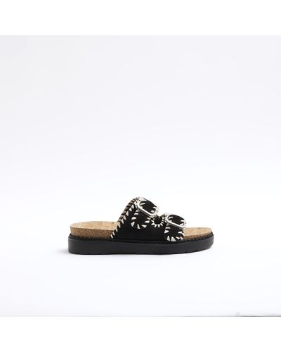 River Island Black Stitched Double Buckle Sandals