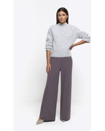 River Island Grey Stitched Wide Leg Pants - White