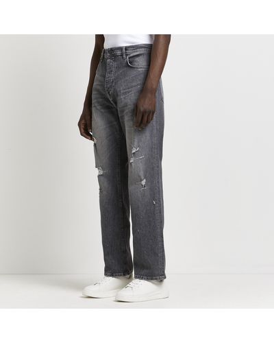 River Island Grey Loose Fit Ripped Jeans
