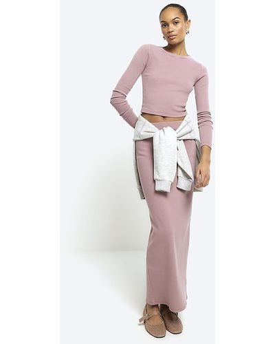 River Island Pink Long Sleeve Ribbed Cropped Top