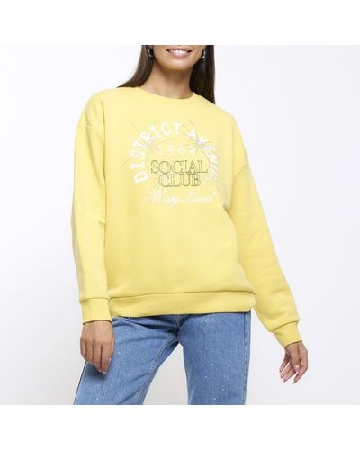 River Island Yellow Graphic Embellished Sweatshirt