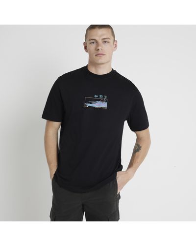 River Island Graphic Print T-shirt - Black