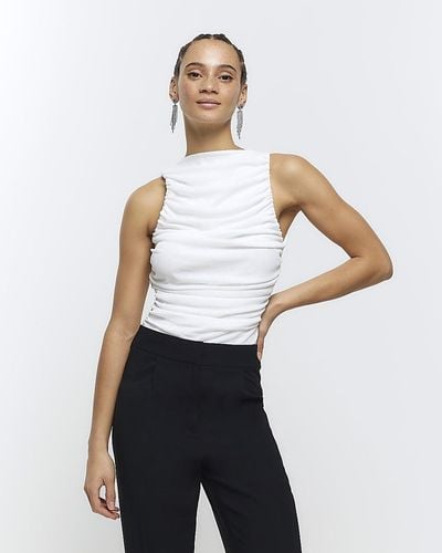River Island White Mesh Ruched Top
