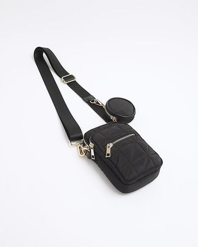 River Island Quilted Phone Cross Body Bag - Black