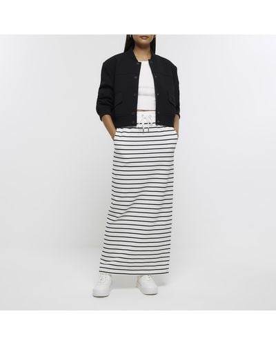 River Island Stripe Sweat Midi Skirt - Natural