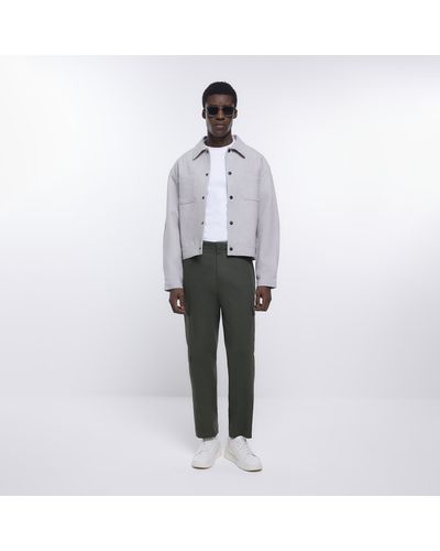 River Island Khaki Slim Fit Cargo Trousers - White
