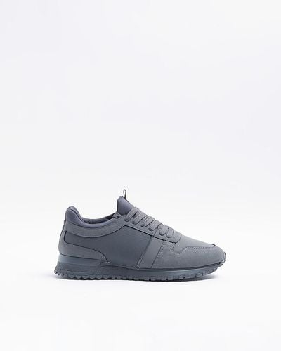 River Island Grey Embossed Runner Trainers - Blue