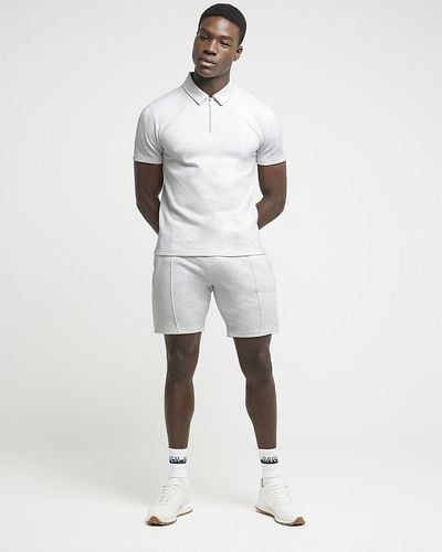 River Island Gray Slim Fit Textured Shorts - White