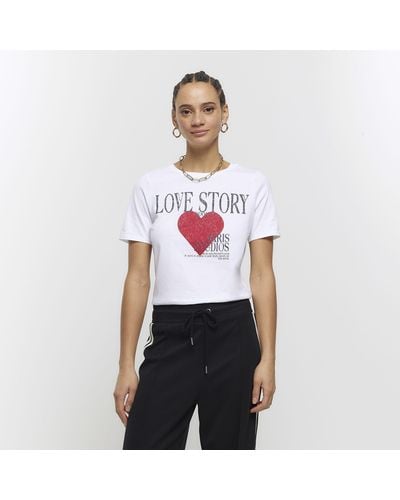 River Island Heart Graphic T-shirt - White