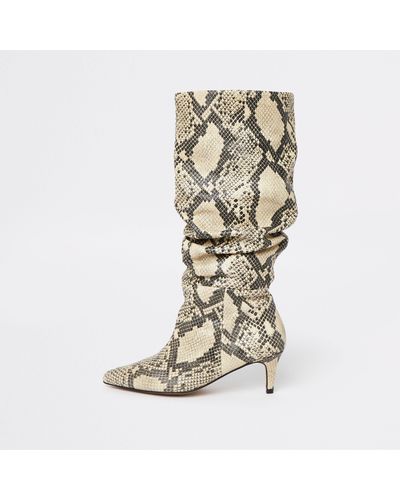 River Island Beige Ri Studio Snake Leather Slouch Boots - Natural