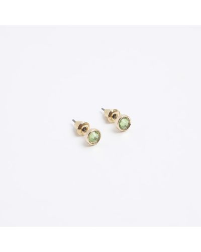 River Island Green Diamante Stud Earrings - White