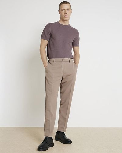 River Island Beige Slim Fit Waffle Smart Trousers - Natural