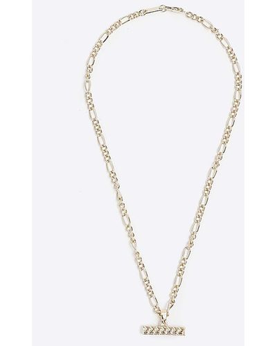 River Island Gold Plated T Bar Necklace - White