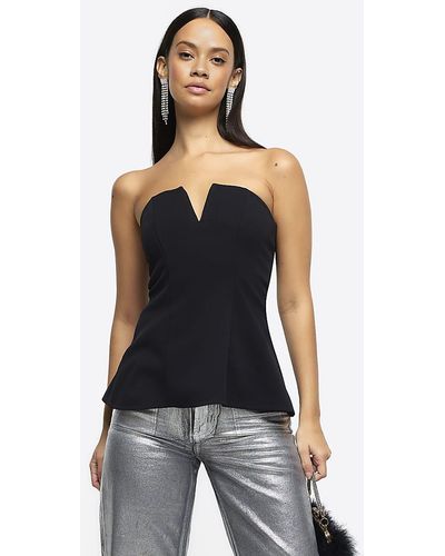 River Island Black Bandeau V Neck Top - Blue