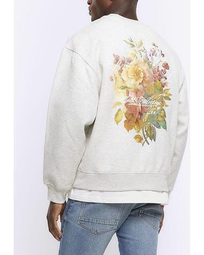 River Island Ecru Regular Fit Floral Graphic Sweatshirt - White