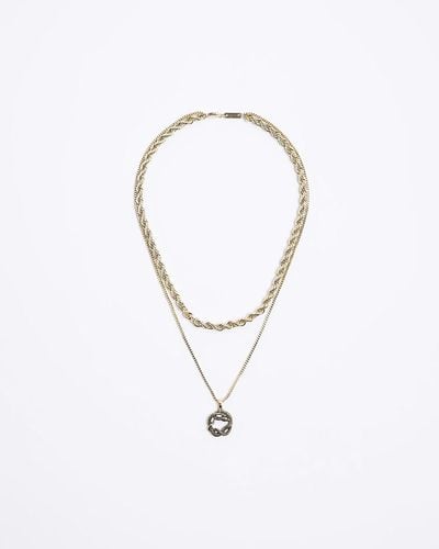 River Island Gold Color Snake Multirow Necklace - White