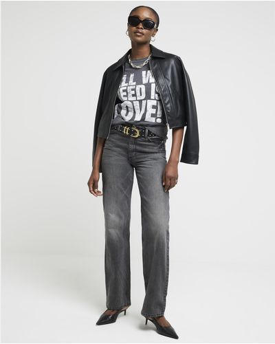 River Island Grey All You Need Is Love Graphic T-shirt - Black