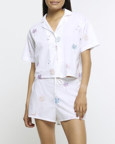 River Island White Embroidered Pyjama Set
