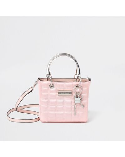 River Island Quilted Small Boxy Bag - Pink