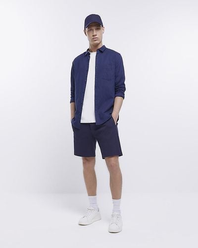 River Island Navy Slim Fit Shorts - Blue