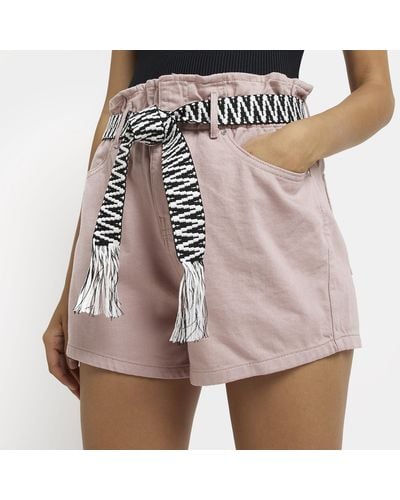 River Island Pink Belted Paperbag Shorts