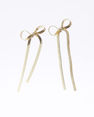 River Island Gold Sleek Bow Earrings - White