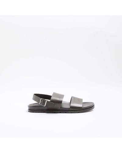 River Island Brown Leather Double Strap Sandals - White