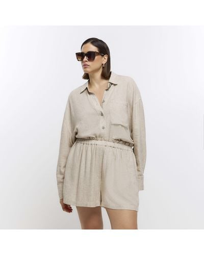 River Island Stone Shorts With Linen - Natural