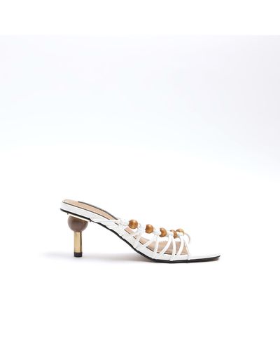 River Island White Beaded Strappy Mule Heeled Sandals