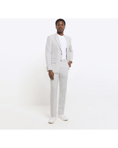 River Island Grey Skinny Fit Gingham Suit Trousers - White