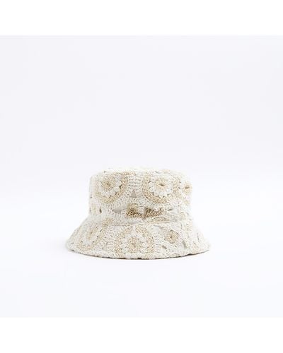 River Island Cream Crochet Bucket Hat - White