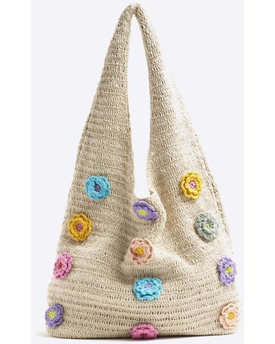 River Island Crochet Flower Shopper Bag - White
