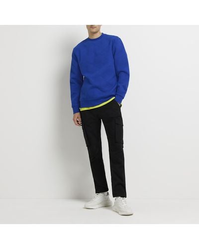River Island Blue Slim Fit Quilted Sweatshirt