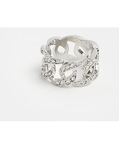 River Island Silver Color Chain Link Ring - Gray