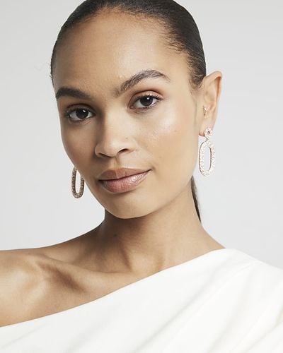 River Island Rose Oval Drop Earrings - Natural