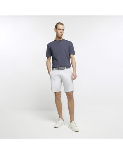 River Island Grey Regular Fit Belted Chino Shorts - Blue