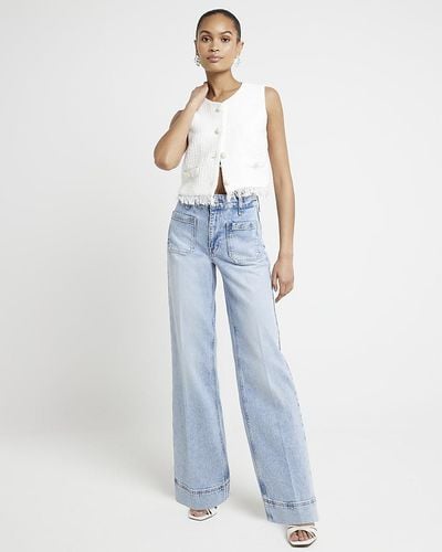 River Island Blue High Waisted Flared Wide Leg Jeans