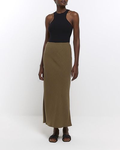 River Island Maxi Skirt With Linen - Green