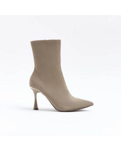 River Island Beige Knit Heeled Ankle Boots - White