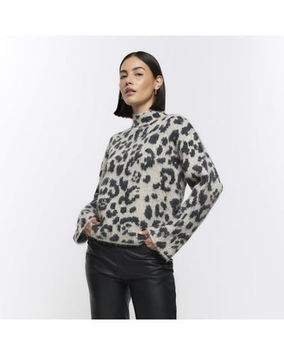 River Island Beige Leopard Print Sweater - Grey
