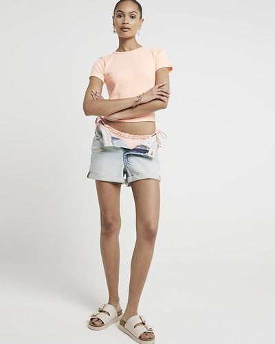 River Island Pink Ribbed Cropped T-shirt - White