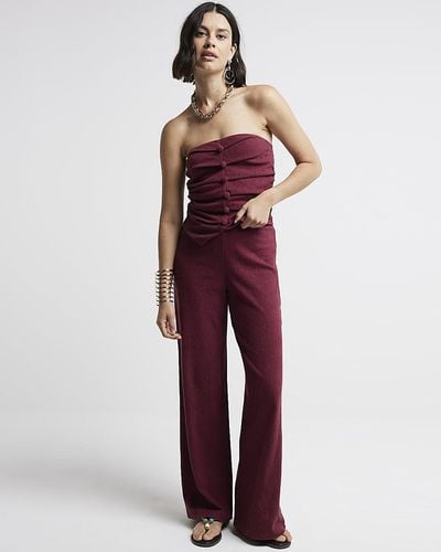 River Island Textu Wide Leg Trousers - Red