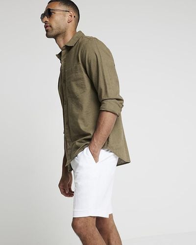 River Island White Slim Fit Linen Blend Shorts - Green