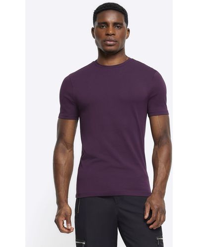 River Island Dark Purple Muscle Fit T-shirt - Blue