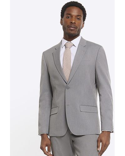 River Island Gray Slim Fit Twill Suit Jacket