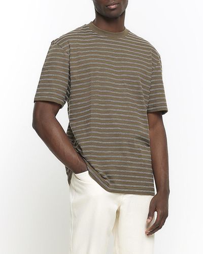 River Island Khaki Regular Fit Ri Studio Stripe T-shirt - Grey