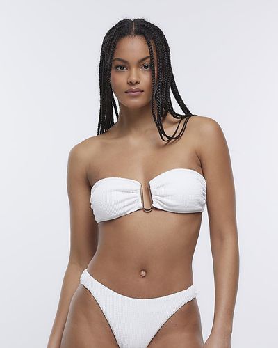 River Island White Textured Bandeau Bikini Top