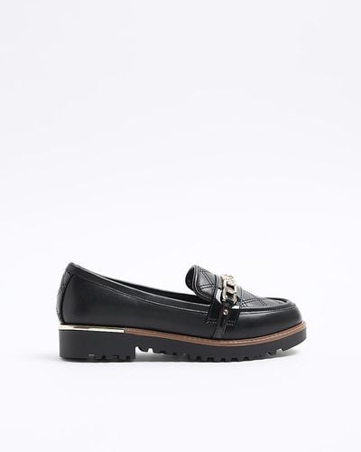 River Island Black Quilted Chain Loafers - White